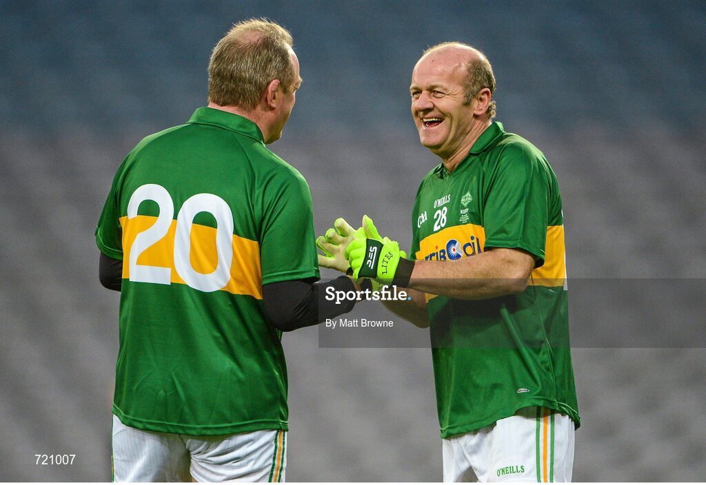 14 February 2013; Pictured are players lining out for  Kerry Mick Galwey, left, and Jack O'Shea at the Alan Kerins GAA Challenge, supported by Liberty Insurance, which took place in Croke Park on Valentine's Day. For more information visit alankerinsprojects.org. Croke Park, Dublin. Picture credit: Matt Browne / SPORTSFILE