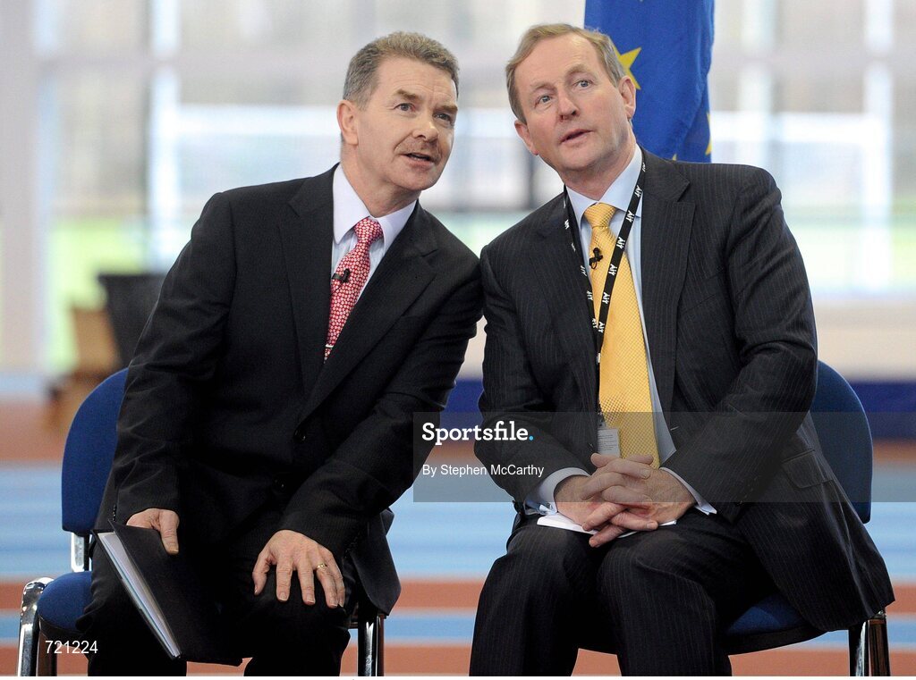 15 February 2013; An Taoiseach Enda Kenny T.D. and Professor Ciarán Ó Catháin, President of AIT and also President of Athletics Ireland, left, at the official opening of the Athlone Institute of Technology International Arena. Athlone Institute of Technology International Arena, Athlone, Co. Westmeath. Picture credit: Stephen McCarthy / SPORTSFILE