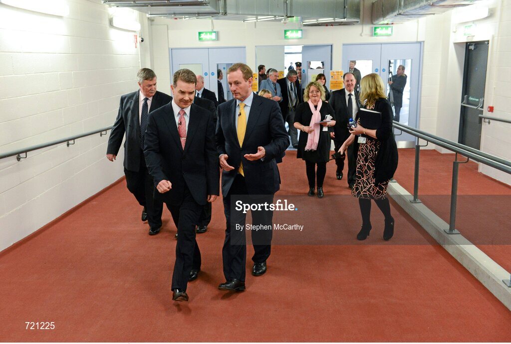 15 February 2013; An Taoiseach Enda Kenny T.D. and Professor Ciarán Ó Catháin, President of AIT and also President of Athletics Ireland, left, at the official opening of the Athlone Institute of Technology International Arena. Athlone Institute of Technology International Arena, Athlone, Co. Westmeath. Picture credit: Stephen McCarthy / SPORTSFILE
