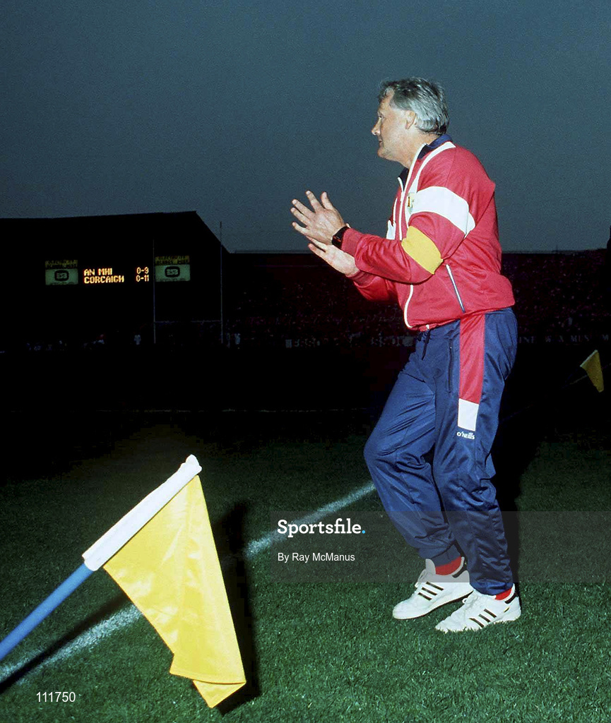 16 September 1990; Cork manager Billy Morgan watches the final moments of the All-Ireland Senior Football Championship Final match between Cork and Meath at Croke Park in Dublin. Photo by Ray McManus/Sportsfile