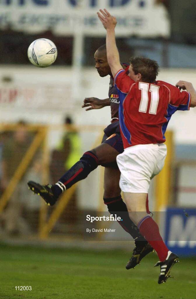 2 May 2003; Richie Baker, Shelbourne, in action against Kharim el Khebir, St. Patricks Athletic. eircom League, Premier Division, Shelbourne v St. Patricks Athletic, Tolka Park, Dublin. Soccer. Picture credit; David Maher / SPORTSFILE *EDI*