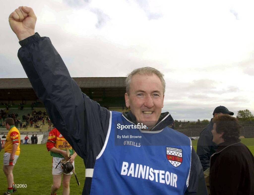 4 May 2003; Carlow manager Michael Walsh celebrates victory over Meath. Guinness Leinster Senior Hurling Championship, Meath v Carlow, Pairc Tailteann, Navan, Co. Meath. Picture credit; Matt Browne / SPORTSFILE *EDI*