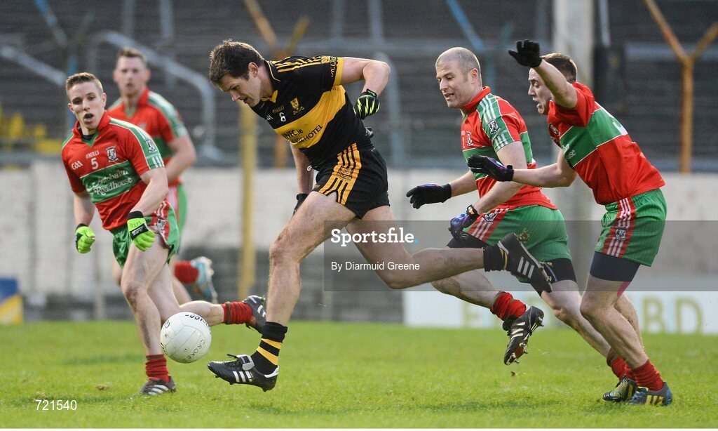 16 February 2013; Eoin Brosnan, Dr. Crokes, in action against Alan Hubbard, left, Eoin Dolan, and Davey Byrne, right, Ballymun Kickhams. AIB GAA Football All-Ireland Senior Club Championship, Semi-Final, St Brigid’s, Dr. Crokes, Kerry v Ballymun Kickhams, Dublin, Semple Stadium, Thurles, Co. Tipperary. Picture credit: Diarmuid Greene / SPORTSFILE