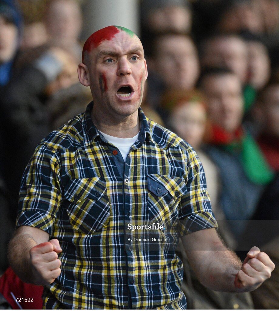 16 February 2013; A Ballymun Kickhams supporter during the game. AIB GAA Football All-Ireland Senior Club Championship, Semi-Final, St Brigid’s, Dr. Crokes, Kerry v Ballymun Kickhams, Dublin, Semple Stadium, Thurles, Co. Tipperary. Picture credit: Diarmuid Greene / SPORTSFILE
