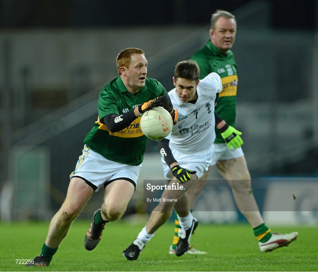 14 February 2013; Noel Kennelly, Kerry, in action against Niall Falls, Kildare, at the Alan Kerins GAA Challenge, supported by Liberty Insurance, which took place in Croke Park on Valentine's Day. For more information visit alankerinsprojects.org. Croke Park, Dublin. Picture credit: Matt Browne / SPORTSFILE