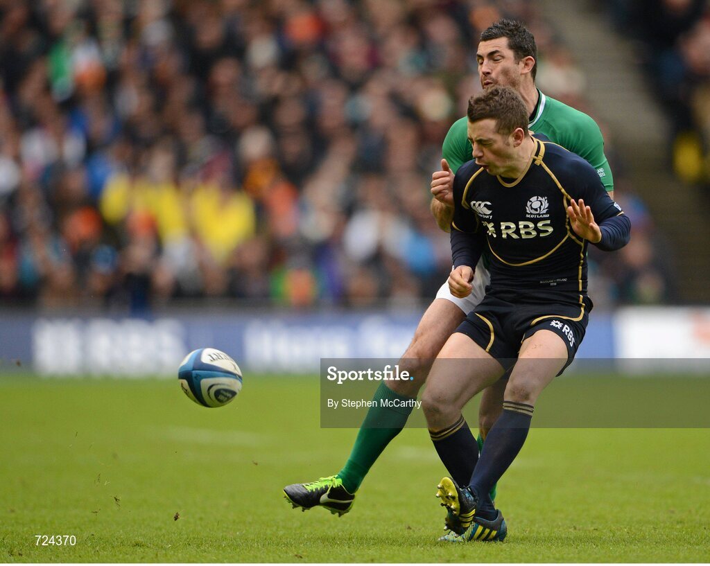24 February 2013; Greig Laidlaw, Scotland, in action against Rob Kearney, Ireland. RBS Six Nations Rugby Championship, Scotland v Ireland, Murrayfield Stadium, Edinburgh, Scotland. Picture credit: Stephen McCarthy / SPORTSFILE
