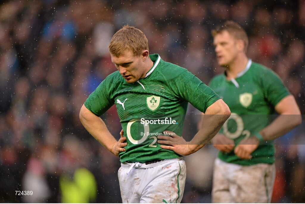 24 February 2013; A dejected Keith Earls and captain Jamie Heaslip, Ireland, leave the pitch after defeat by Scotland. RBS Six Nations Rugby Championship, Scotland v Ireland, Murrayfield Stadium, Edinburgh, Scotland. Picture credit: Brendan Moran / SPORTSFILE