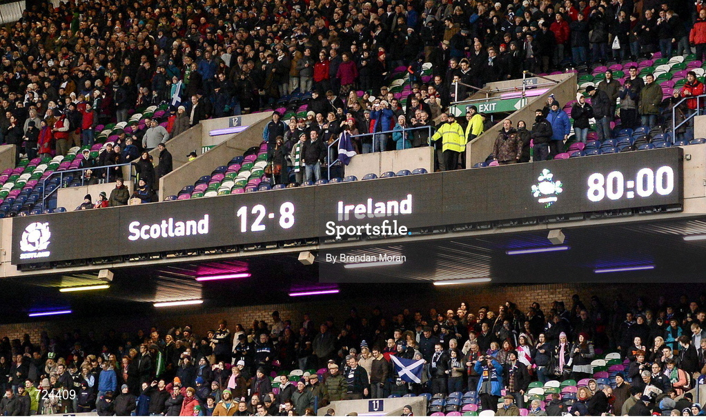 24 February 2013; The final score reads Scotland 12 - Ireland 8. RBS Six Nations Rugby Championship, Scotland v Ireland, Murrayfield Stadium, Edinburgh, Scotland. Picture credit: Brendan Moran / SPORTSFILE