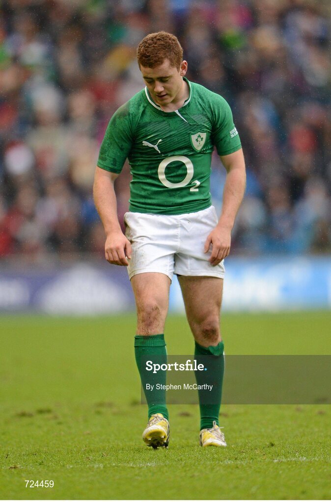 24 February 2013; Paddy Jackson, Ireland, followind a first half penalty attempt. RBS Six Nations Rugby Championship, Scotland v Ireland, Murrayfield Stadium, Edinburgh, Scotland. Picture credit: Stephen McCarthy / SPORTSFILE
