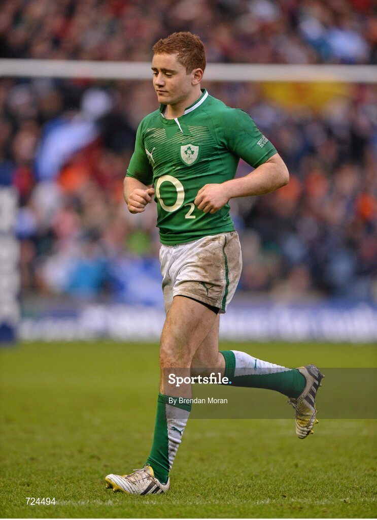 24 February 2013; Paddy Jackson, Ireland, leaves the pitch after being replaced by Ronan O'Gara. RBS Six Nations Rugby Championship, Scotland v Ireland, Murrayfield Stadium, Edinburgh, Scotland. Picture credit: Brendan Moran / SPORTSFILE