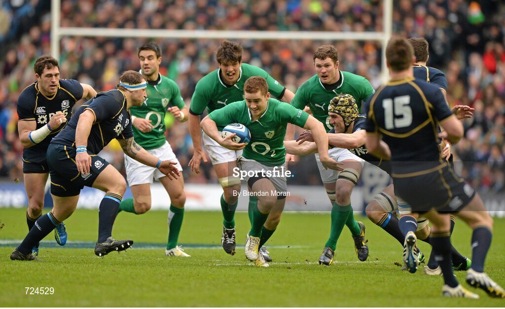 24 February 2013; Paddy Jackson, Ireland, makes a break through the Scotland defence. RBS Six Nations Rugby Championship, Scotland v Ireland, Murrayfield Stadium, Edinburgh, Scotland. Picture credit: Brendan Moran / SPORTSFILE