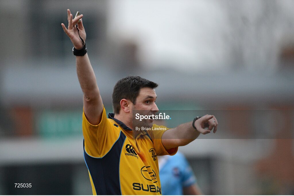26 February 2013; Ken Henley-Willis, referee. Powerade Leinster Schools Junior Cup, Quarter-Final, St. Michael’s College v CBC Monkstown, Donnybrook Stadium, Donnybrook, Dublin. Picture credit: Brian Lawless / SPORTSFILE