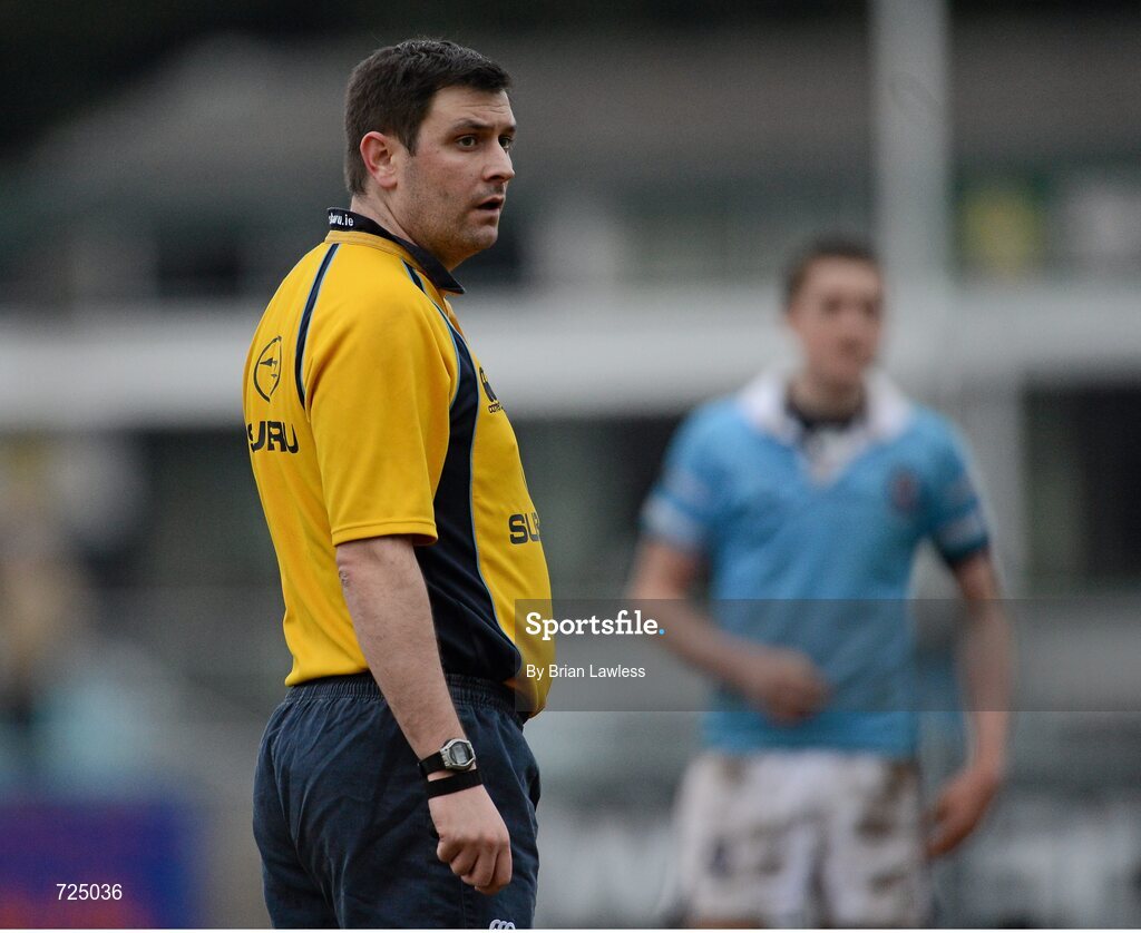 26 February 2013; Ken Henley-Willis, referee. Powerade Leinster Schools Junior Cup, Quarter-Final, St. Michael’s College v CBC Monkstown, Donnybrook Stadium, Donnybrook, Dublin. Picture credit: Brian Lawless / SPORTSFILE