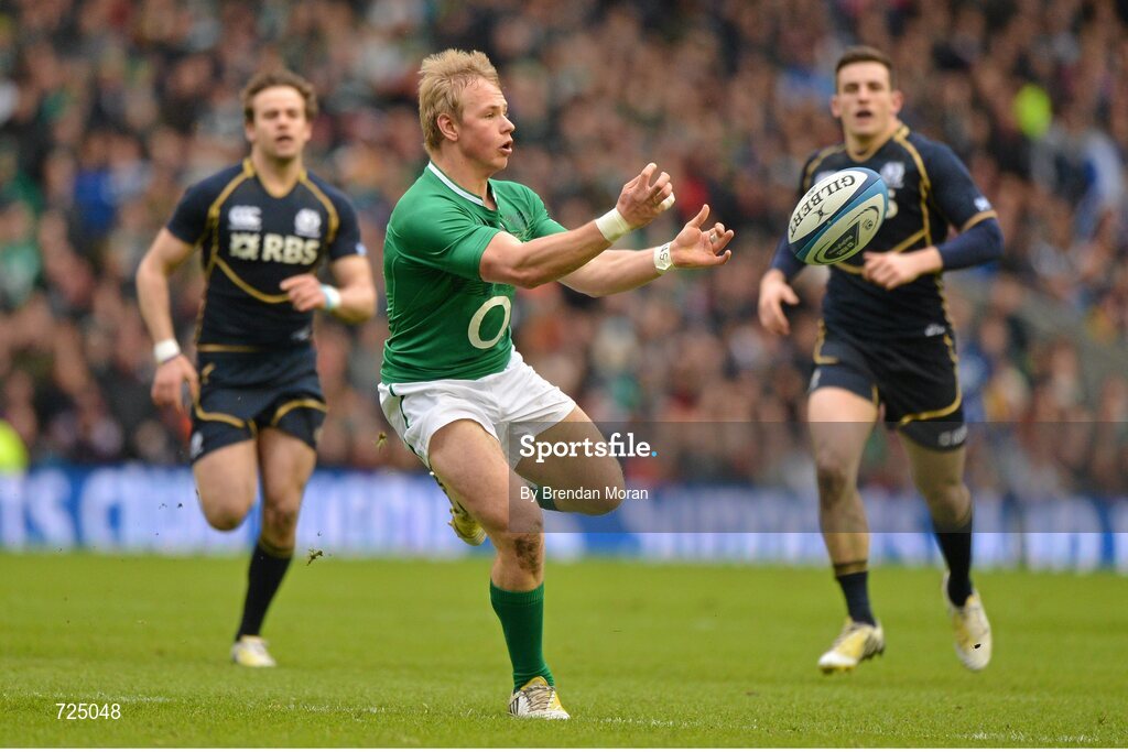 24 February 2013; Luke Marshall, Ireland, in action against Scotland. RBS Six Nations Rugby Championship, Scotland v Ireland, Murrayfield Stadium, Edinburgh, Scotland. Picture credit: Brendan Moran / SPORTSFILE