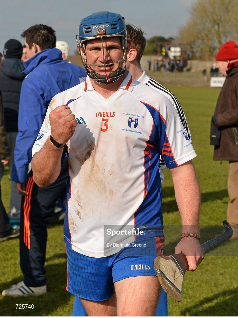 1 March 2013; Robert O'Donnell, Mary Immaculate College, Limerick, celebrates after victory over Waterford Institute of Technology. Irish Daily Mail Fitzgibbon Cup Semi-Final, Waterford Institute of Technology v Mary Immaculate College, Limerick, Carnmore GAA Club, Carnmore, Co. Galway. Picture credit: Diarmuid Greene / SPORTSFILE