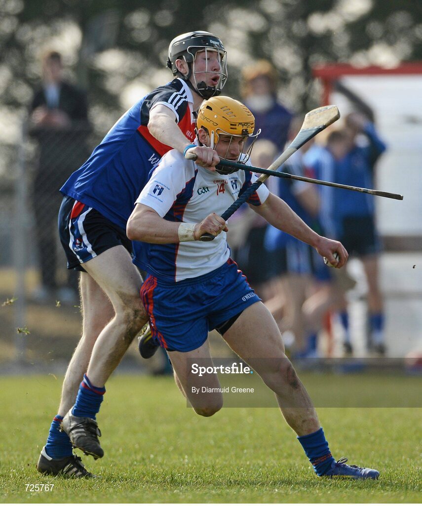 1 March 2013; John Conlon, Mary Immaculate College, Limerick, in action against Tomas Hamill, Waterford Institute of Technology. Irish Daily Mail Fitzgibbon Cup Semi-Final, Waterford Institute of Technology v Mary Immaculate College, Limerick, Carnmore GAA Club, Carnmore, Co. Galway. Picture credit: Diarmuid Greene / SPORTSFILE