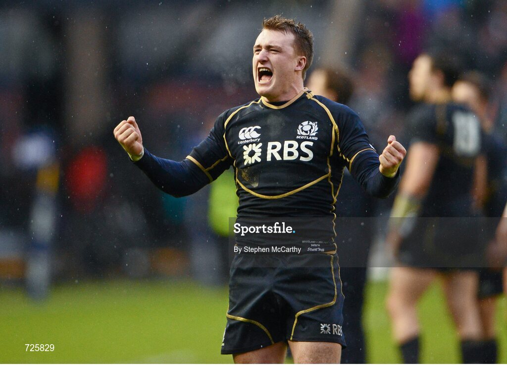 24 February 2013; Stuart Hogg, Scotland, celebrates his side's victory. RBS Six Nations Rugby Championship, Scotland v Ireland, Murrayfield Stadium, Edinburgh, Scotland. Picture credit: Stephen McCarthy / SPORTSFILE