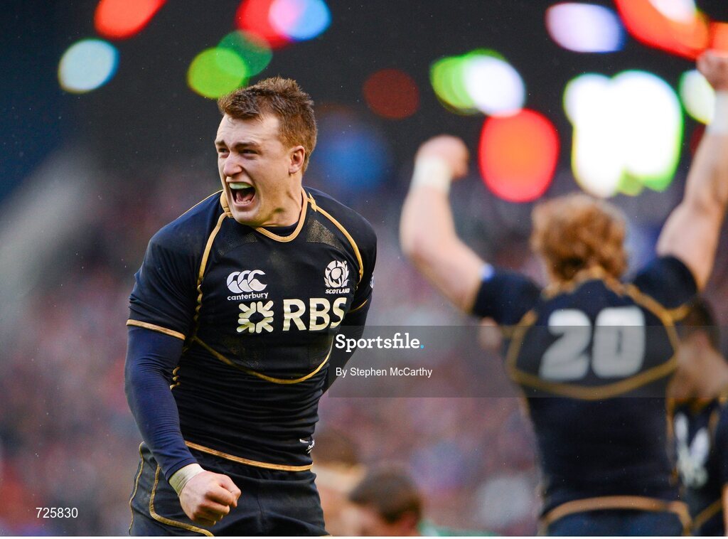 24 February 2013; Stuart Hogg, Scotland, celebrates his side's victory. RBS Six Nations Rugby Championship, Scotland v Ireland, Murrayfield Stadium, Edinburgh, Scotland. Picture credit: Stephen McCarthy / SPORTSFILE