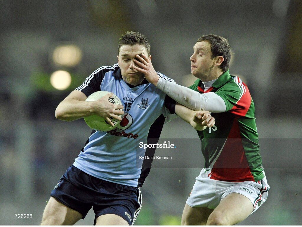 2 March 2013; Paddy Andrews, Dublin, in action against Keith Higgins, Mayo. Allianz Football League, Division 1, Dublin v Mayo, Croke Park, Dublin. Picture credit: Dáire Brennan / SPORTSFILE
