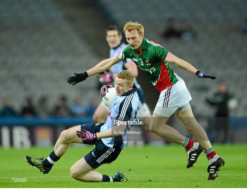 2 March 2013; Ciarán reddin, Dublin, in action against richie feeney, Mayo. Allianz Football League, Division 1, Dublin v Mayo, Croke Park, Dublin. Picture credit: Ray McManus / SPORTSFILE