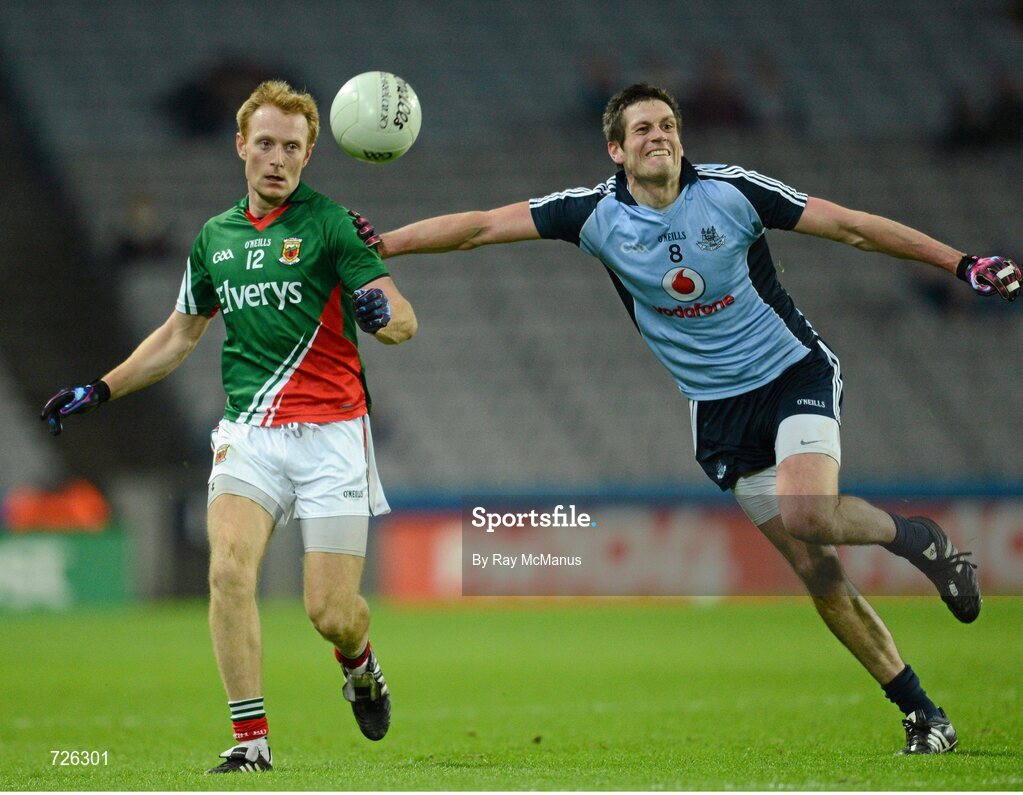 2 March 2013; Richie Feeney, Mayo, in action against Declan O'mahony, Dublin. Allianz Football League, Division 1, Dublin v Mayo, Croke Park, Dublin. Picture credit: Ray McManus / SPORTSFILE