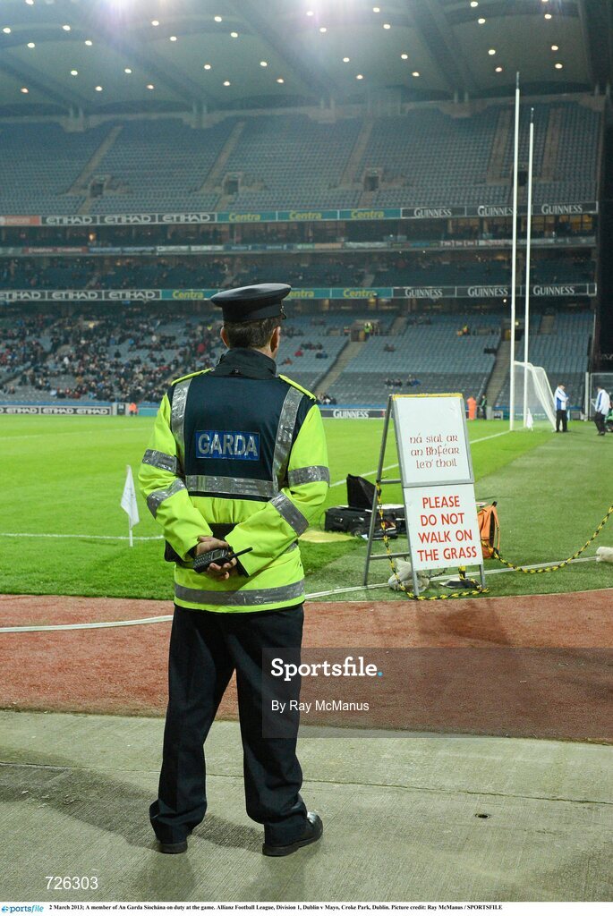 2 March 2013; A member of An Garda Síochána on duty at the game. Allianz Football League, Division 1, Dublin v Mayo, Croke Park, Dublin. Picture credit: Ray McManus / SPORTSFILE