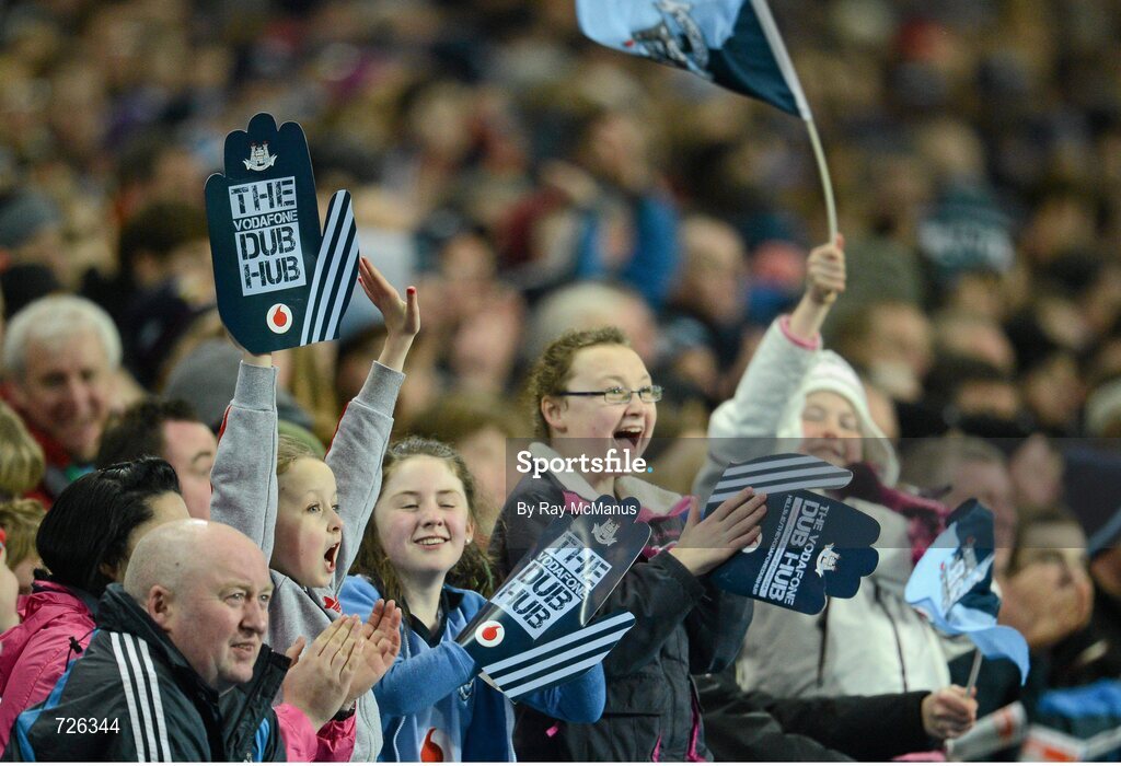2 March 2013; Dublin supporters celebrate a late score. Allianz Football League, Division 1, Dublin v Mayo, Croke Park, Dublin. Picture credit: Ray McManus / SPORTSFILE