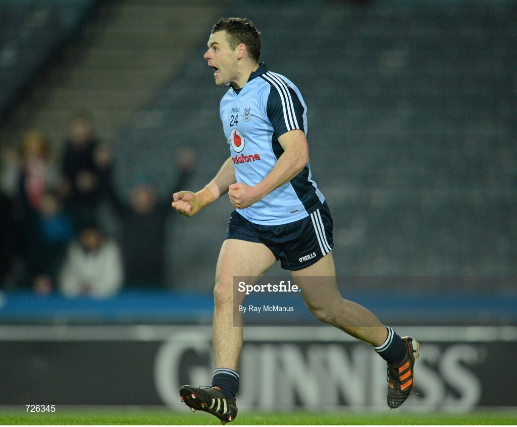 2 March 2013; Kevin McManamon celebrates scoring the second Dublin goal. Allianz Football League, Division 1, Dublin v Mayo, Croke Park, Dublin. Picture credit: Ray McManus / SPORTSFILE