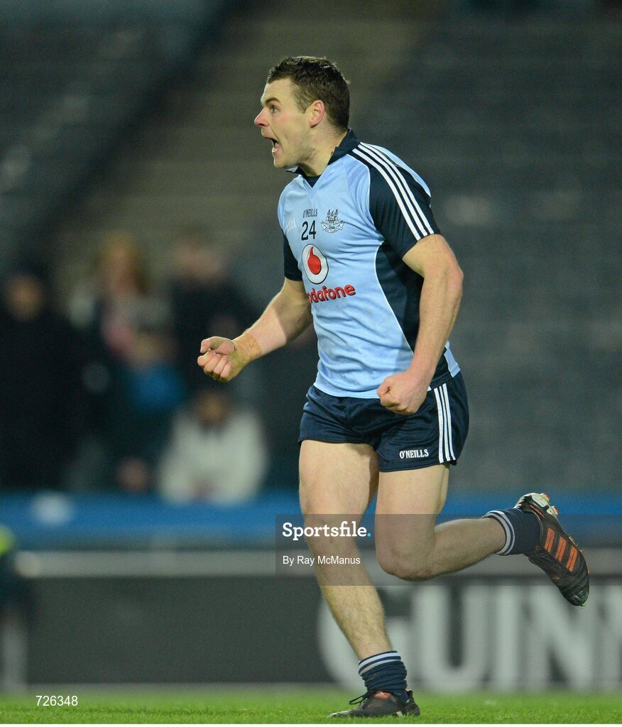 2 March 2013; Kevin McManamon celebrates scoring the second Dublin goal. Allianz Football League, Division 1, Dublin v Mayo, Croke Park, Dublin. Picture credit: Ray McManus / SPORTSFILE