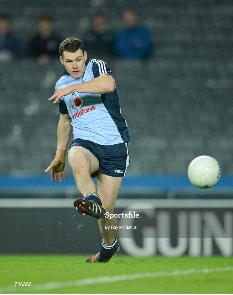 2 March 2013; Kevin McManamon shoots to score the second Dublin goal. Allianz Football League, Division 1, Dublin v Mayo, Croke Park, Dublin. Picture credit: Ray McManus / SPORTSFILE