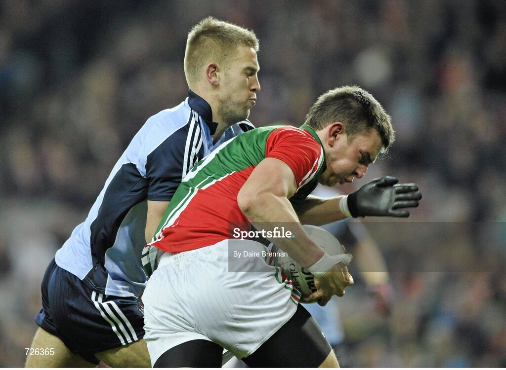 2 March 2013; Barry Moran, Mayo, in action against John Cooper, Dublin. Allianz Football League, Division 1, Dublin v Mayo, Croke Park, Dublin. Picture credit: Dáire Brennan / SPORTSFILE