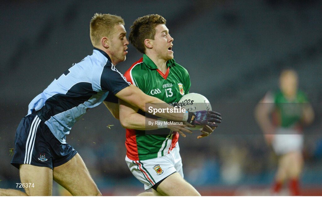 2 March 2013; Enda Varley, Mayo, in action against John Cooper, Dublin. Allianz Football League, Division 1, Dublin v Mayo, Croke Park, Dublin. Picture credit: Ray McManus / SPORTSFILE