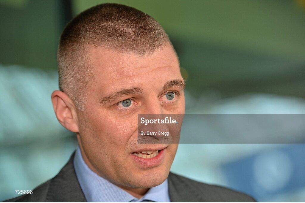 4 March 2013; Shamrock Rovers manager Trevor Croly speaking to the media at the Airtricity League launch 2013. Aviva Stadium, Lansdowne Road, Dublin. Picture credit: Barry Cregg / SPORTSFILE