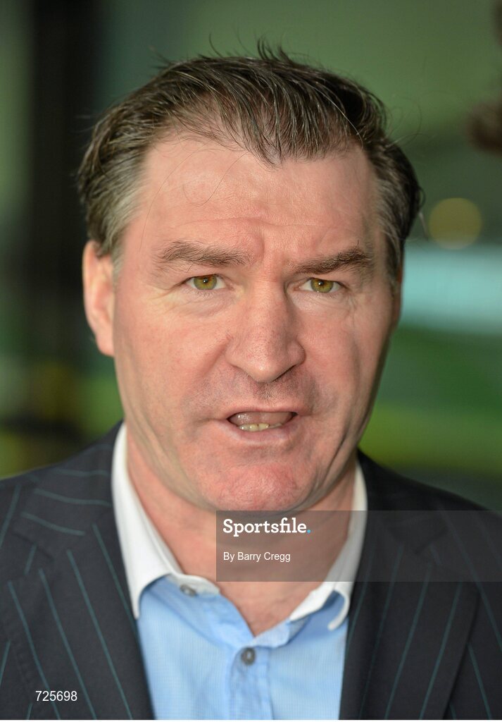 4 March 2013; Bohemians manager Aaron Callaghan speaking to the media at the Airtricity League launch 2013. Aviva Stadium, Lansdowne Road, Dublin. Picture credit: Barry Cregg / SPORTSFILE