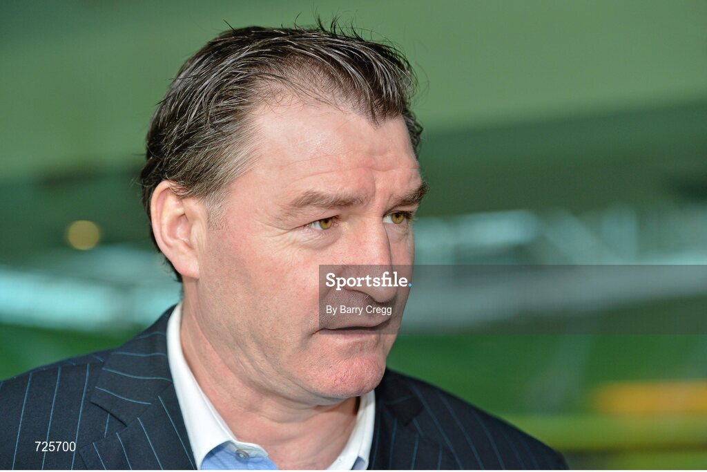 4 March 2013; Bohemians manager Aaron Callaghan speaking to the media at the Airtricity League launch 2013. Aviva Stadium, Lansdowne Road, Dublin. Picture credit: Barry Cregg / SPORTSFILE