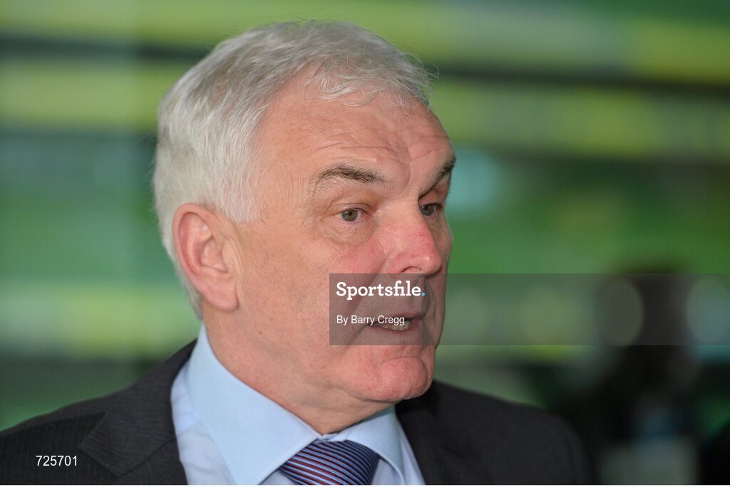 4 March 2013; Drogheda United manager Mick Cooke speaking to the media at the Airtricity League launch 2013. Aviva Stadium, Lansdowne Road, Dublin. Picture credit: Barry Cregg / SPORTSFILE