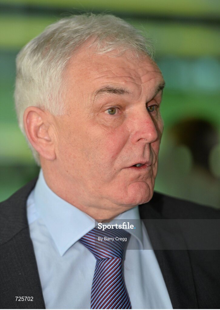 4 March 2013; Drogheda United manager Mick Cooke speaking to the media at the Airtricity League launch 2013. Aviva Stadium, Lansdowne Road, Dublin. Picture credit: Barry Cregg / SPORTSFILE