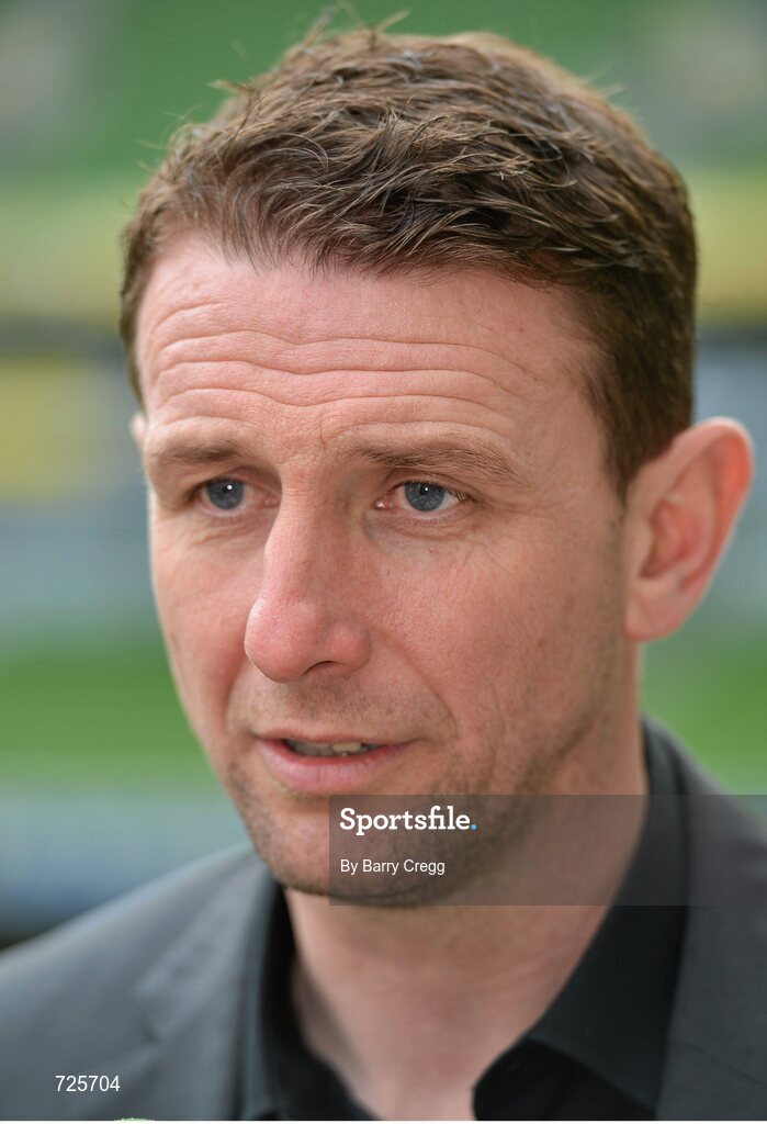 4 March 2013; Sligo Rovers manager Ian Baraclough speaking to the media at the Airtricity League launch 2013. Aviva Stadium, Lansdowne Road, Dublin. Picture credit: Barry Cregg / SPORTSFILE