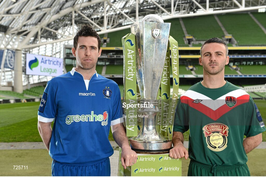 4 March 2013; Stephen Bradley, left, Limerick FC, and Danny Murphy, Cork City, in attendance at the Airtricity League launch 2013, both teams will face each other during the opening weekend of the Airtricity League Premier Division. Aviva Stadium, Lansdowne Road, Dublin. Picture credit: David Maher / SPORTSFILE