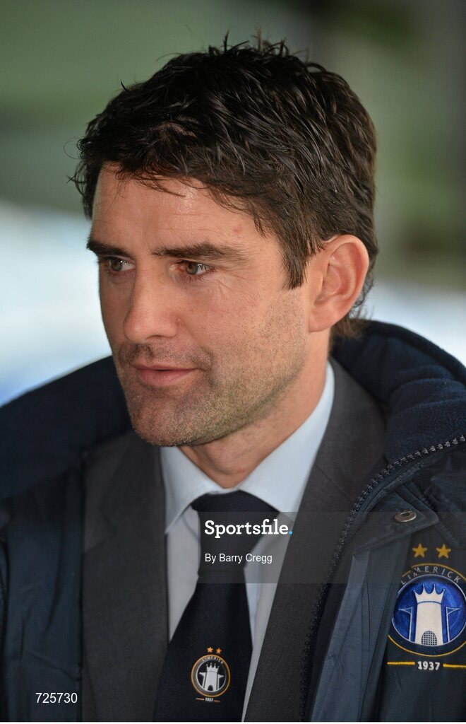 4 March 2013; Limerick FC manager Stuart Taylor speaking to the media at the Airtricity League launch 2013. Aviva Stadium, Lansdowne Road, Dublin. Picture credit: Barry Cregg / SPORTSFILE