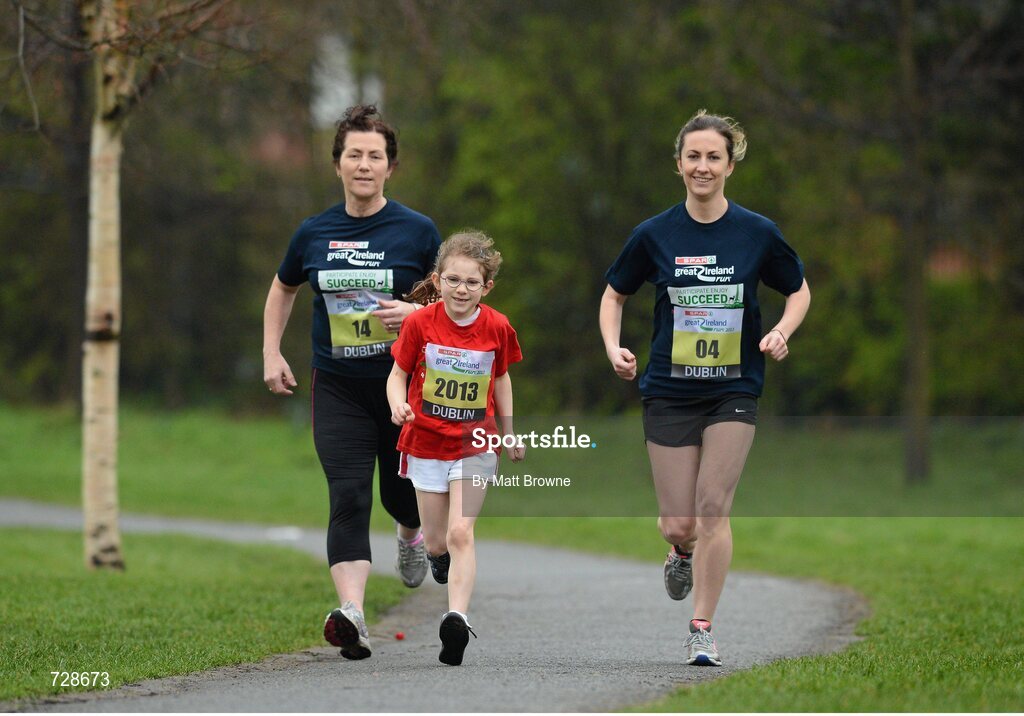 8 March 2013; Mother’s Day is the perfect training time for three generations of the Shine family, from Blackrock, Co. Dublin, who are all taking part in the SPAR Great Ireland Run on April 14th in the Phoenix Park. Mia, 7, will be running in the one mile Mini Run for five to eight year olds before her mum Fiona, 27, right, and Fiona’s mum Mairin, 57, left, tackle 10k together along with Irish golden girl, European Cross Country champion Fionnuala Britton and 12,000 other runners, joggers and walkers. It will all be part of a Ireland’s biggest and best family running day out. Information and entries are at www.greatirelandrun.org. Avoca Park, Blackrock, Co. Dublin. Picture credit: Matt Browne / SPORTSFILE
