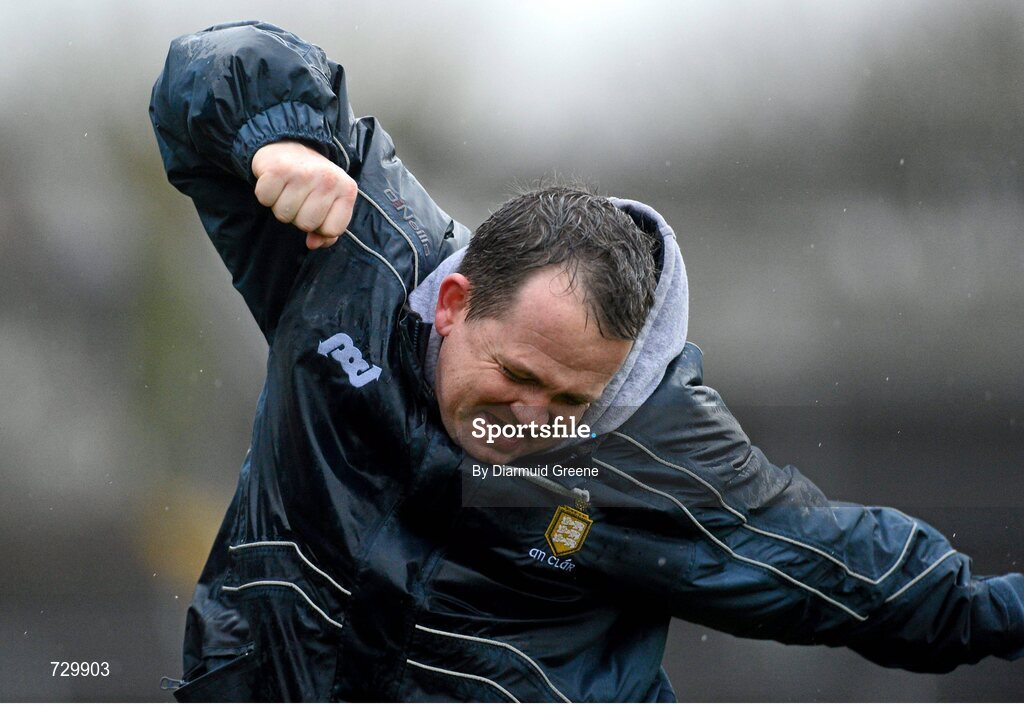 10 March 2013; Clare manager Davy Fitzgerald celebrates at the final whistle after victory over Galway. Allianz Hurling League, Division 1A, Clare v Galway, Cusack Park, Ennis, Co. Clare. Picture credit: Diarmuid Greene / SPORTSFILE