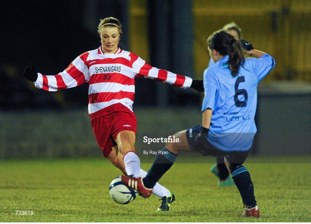 19 March 2013; Aileen Gilroy, IT Sligo, in action against Ciara Grant, University College Dublin. WSCAI Premier Division Final, IT Sligo v University College Dublin, Eamon Deacy Park, Galway. Picture credit: Ray Ryan / SPORTSFILE