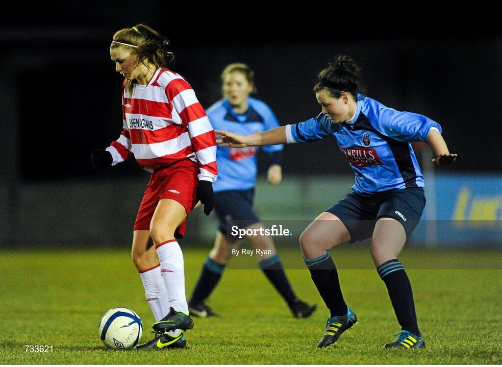 19 March 2013; Aileen Gilroy, IT Sligo, in action against Meghan Healy, University College Dublin. WSCAI Premier Division Final, IT Sligo v University College Dublin, Eamon Deacy Park, Galway. Picture credit: Ray Ryan / SPORTSFILE