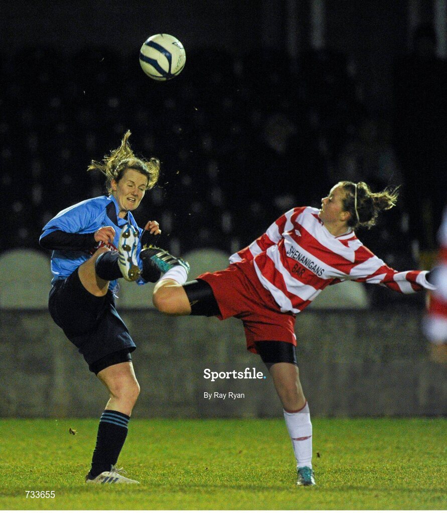 19 March 2013; Patricia Coyle, University College Dublin, in action against Emma Hansberry, IT Sligo. WSCAI Premier Division Final, IT Sligo v University College Dublin, Eamon Deacy Park, Galway. Picture credit: Ray Ryan / SPORTSFILE