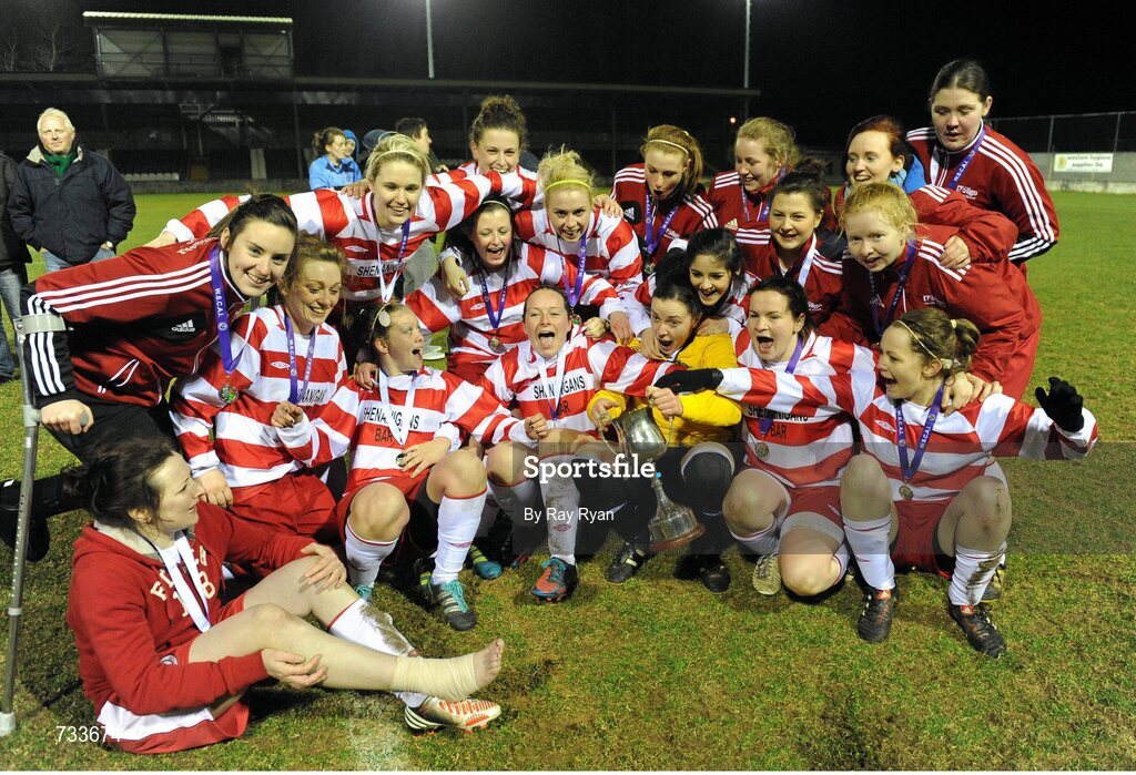 19 March 2013; The IT Sligo players celebrate with the cup. WSCAI Premier Division Final, IT Sligo v University College Dublin, Eamon Deacy Park, Galway. Picture credit: Ray Ryan / SPORTSFILE
