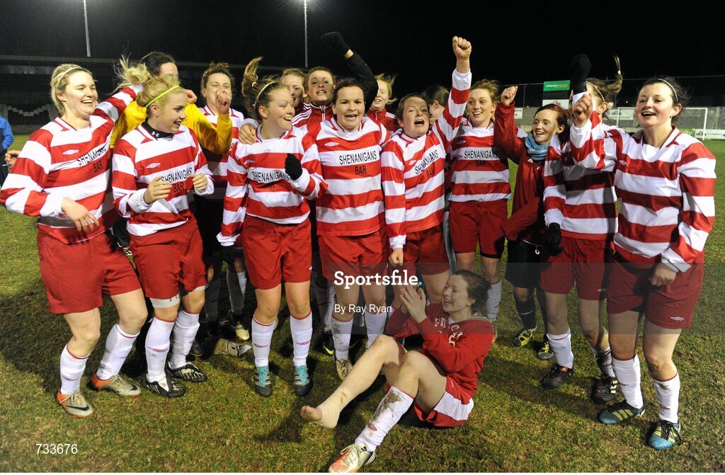 19 March 2013; The IT Sligo players celebrate after the game. WSCAI Premier Division Final, IT Sligo v University College Dublin, Eamon Deacy Park, Galway. Picture credit: Ray Ryan / SPORTSFILE