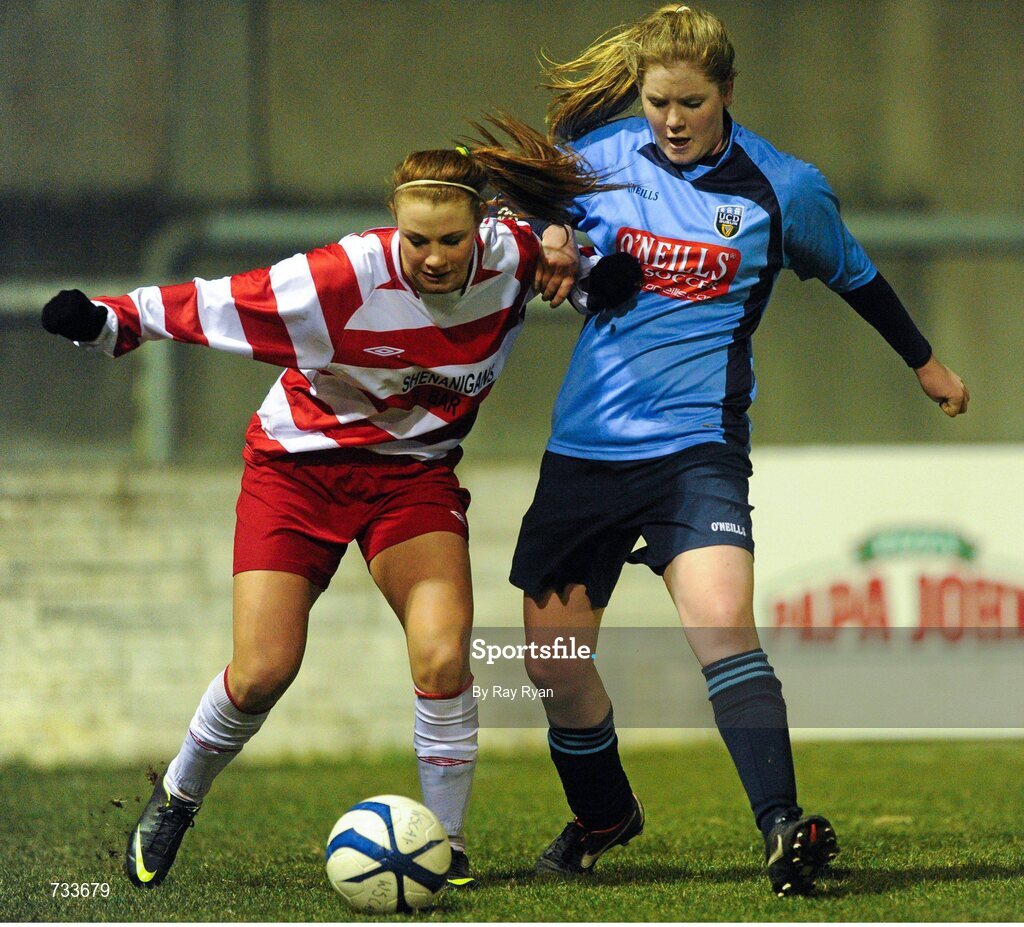 19 March 2013; Aileen Gilroy, IT Sligo, in action against Sarah Madden, University College Dublin. WSCAI Premier Division Final, IT Sligo v University College Dublin, Eamon Deacy Park, Galway. Picture credit: Ray Ryan / SPORTSFILE