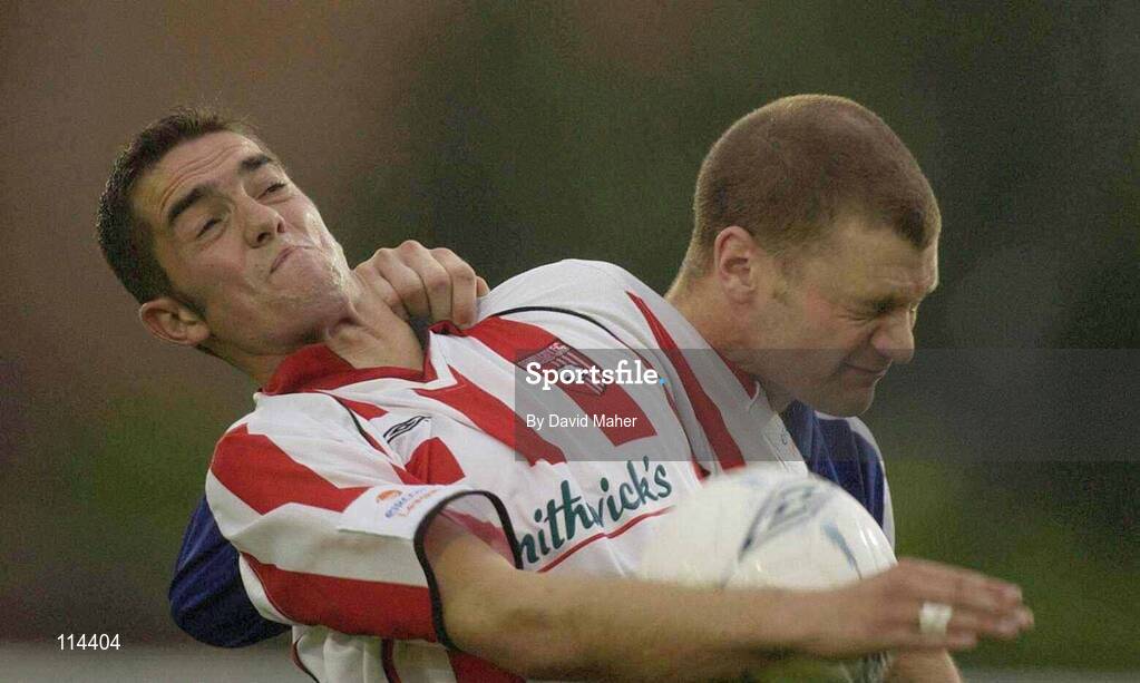 29 May 2003; Gary Beckett, Derry City, in action against Willie Byrne, Waterford United. eircom league, Premier Division, Derry City v Waterford United, Brandywell, Derry. Soccer. Picture credit; David Maher / SPORTSFILE *EDI*