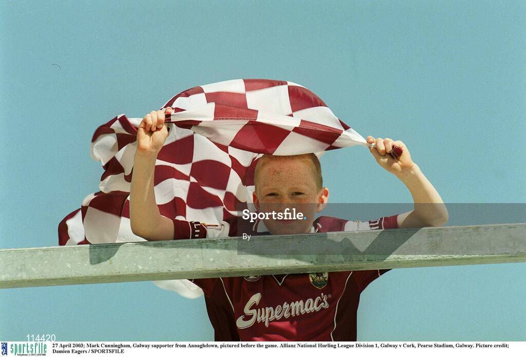 27 April 2003; Mark Cunningham, Galway supporter from Annaghdown, pictured before the game. Allianz National Hurling League Division 1, Galway v Cork, Pearse Stadium, Galway. Picture credit; Damien Eagers / SPORTSFILE